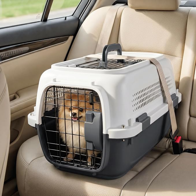 Magshion 18 Inch Hard-Sided Dog Cat Carrier, Grey | Top&Front Door Access, Plastic Dog Kennel for Traveling, Durable Handle, Ventilation, Detachable Pet Bowl, For Pet Up 20 lbs