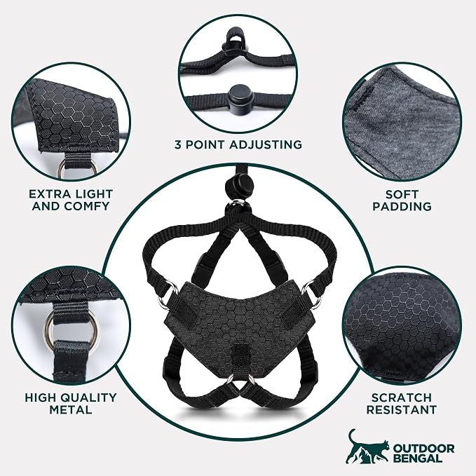 Houdini™ Escape Proof Cat Harness and Leash (Black, XL) | Adjustable walking vest with 6ft lead, breathable mesh, secure snug fit, lightweight for travel, hikes and daily adventures