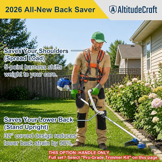 Patented Weed Eater Handle Extension, Ergonomic Back Saver String Trimmer Handle Grip, Aircraft-Grade Aluminum, Universal Fit Round & Square Shaft, Tall Person Friendly for Lawn Care