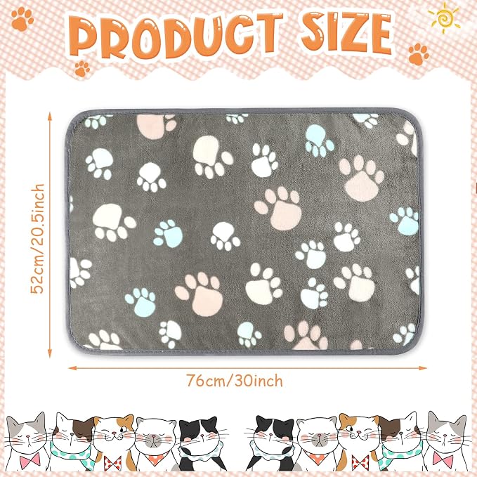 Tatuo 4 Pack Fleece Dog Blankets for Puppy Cats Multi-Size Sleep Mat for Pet Guinea Pig Soft Washable Warm Crate Bed Puppy Teething Toys Print Pattern Blanket Indoor(Dark Gray,30 x 20.5 Inch,Paw)