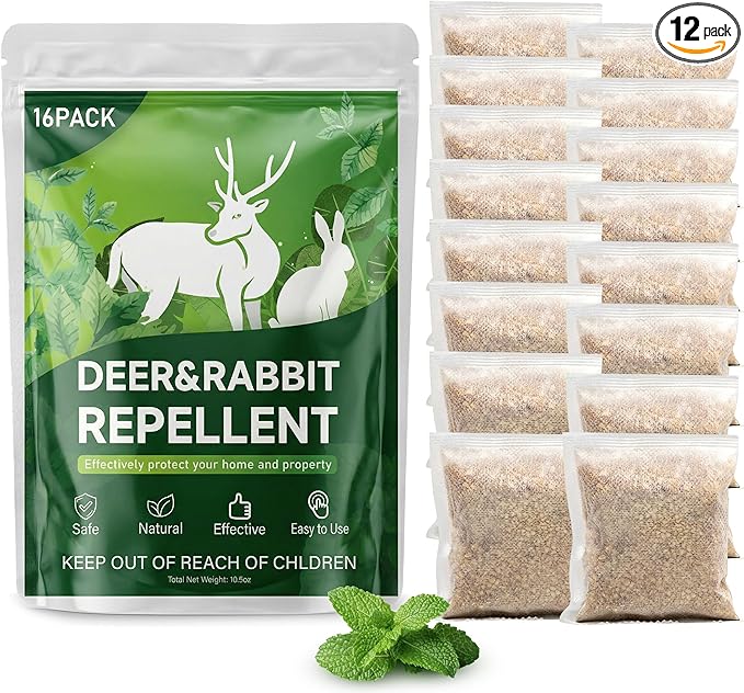16 Pack Deer & Rabbit Repellent Pouches, Effective Garden Animal Repellent to Protect Plants, Flowers & Yard – Long-Lasting, Weather Resistant, Easy to Use