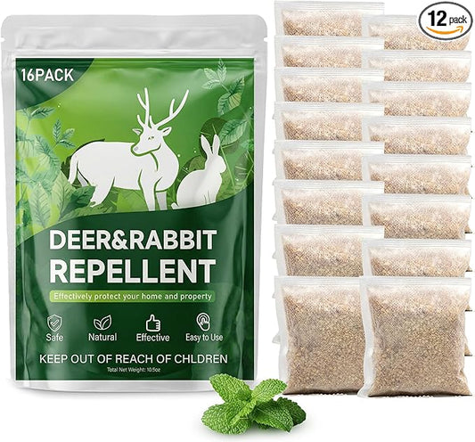 16 Pack Deer & Rabbit Repellent Pouches, Effective Garden Animal Repellent to Protect Plants, Flowers & Yard – Long-Lasting, Weather Resistant, Easy to Use