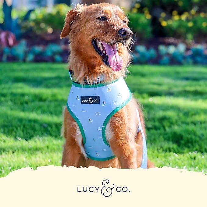 Lucy & Co. Reversible Dog Harness - Water-Repellent Neoprene, Dual-Print Design, Easy Swap Style, Adjustable Comfort Fit - Set Sail Reversible Harness - X-Large