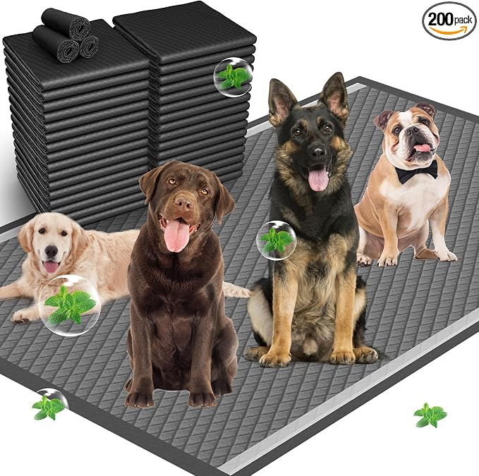 31"x47" Activated Charcoal Dog Pee Pads - 200 Count,Extra Large,Super Absorbent, Leakproof, Long-Lasting Odor Control, Ideal for Large Dogs and Potty Training Puppies