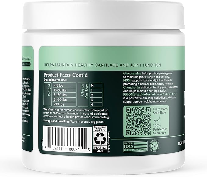 Fera Pets Hip & Joint Supplement for Dogs with Glucosamine, MSM, Chondroitin, & Green Lipped Mussel - Supports Healthy Joints and Weight Management - 30 Soft Chews