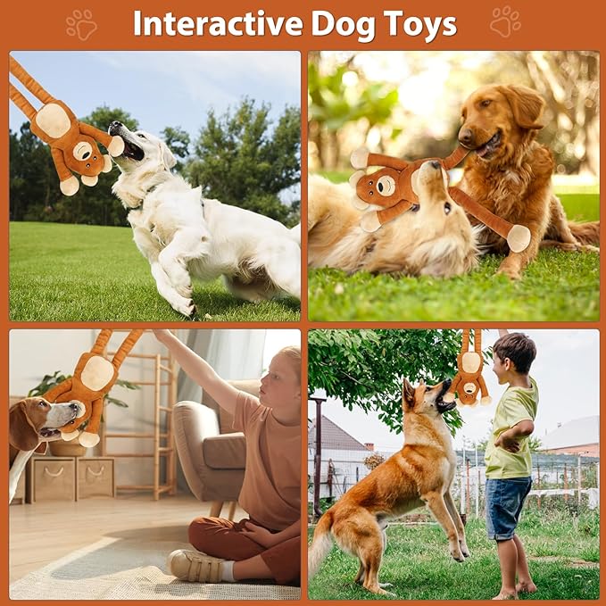 Drmstow Large Squeaky Dog Toys, Tough Tug-Pull Interactive Puppy Toys, Plush Dog Chew Toys for Small, Medium and Large Dogs