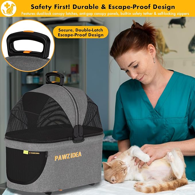PAWZIDEA Portable Small Dog Crate for Car Travel Up to 33lbs, No-Zip Canopy | Enclosed Dog Car Seat Escape-Proof, Soft-Sided Small Medium Puppy Cats Car Kennel, Foldable Pet Carrier by Seatbelt, Top-Load