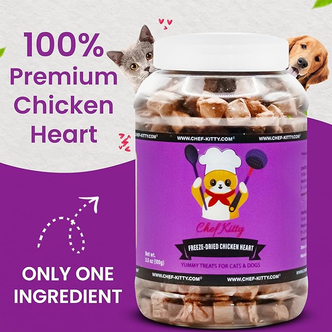 Chicken Hearts for Dogs | Cat Treats Freeze Dried, 100% Human Grade, Single Ingredient | High Protein Cat & Dog Food Toppers | No additives or Preservatives | Inspected & Tested in USA | 2.6 oz.