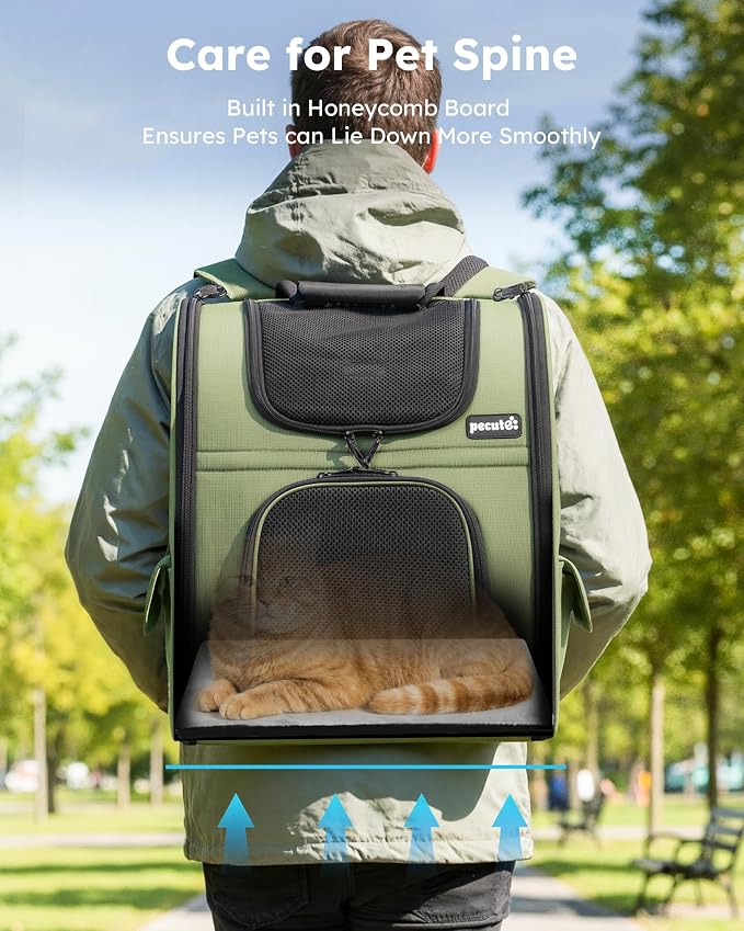 pecute Pet Backpack Expandable, Cat Carrier Backpack with Breathable Window | Durable Oxford Cloth, Lockable Zipper,Use for Pet Under 11 lbs to Travel