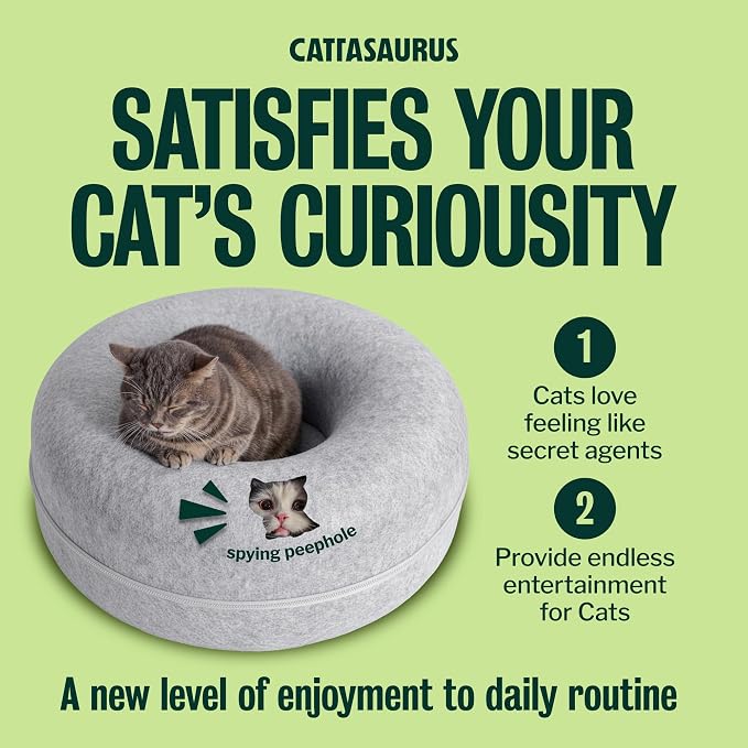 Peekaboo Cat Cave Donut for Multiple & Large Cats up to 30-45 lbs, 3-in-1 Self Warming Cat Bed, Tunnel & Scratcher for Indoor Cats, Washable & Detachable (Light Gray + Light Gray, Large)