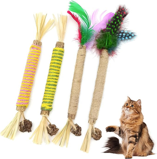 Quacc 4 PCS Silvervine Chew Sticks Natural Silver Vine Sticks Cat Dental Treat Toy for Teeth Cleaning Calm Cat Anxiety Stress