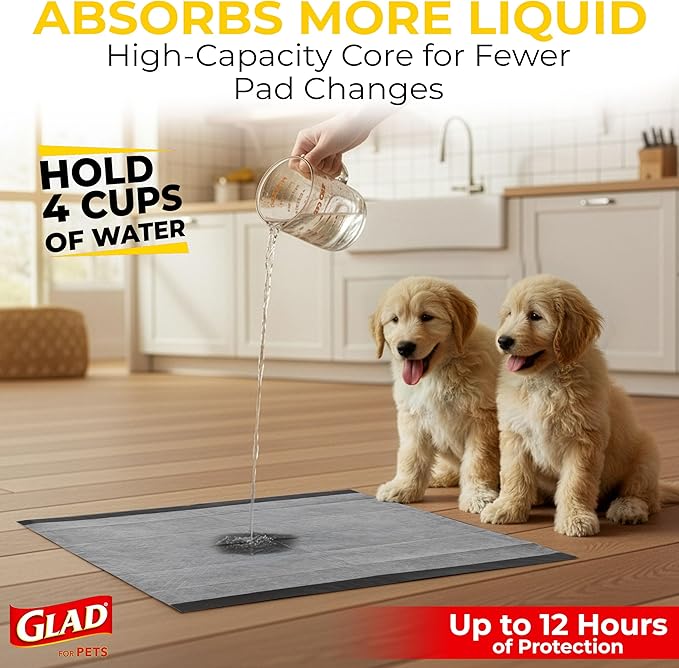 Glad for Pets Black Charcoal Puppy Pads, All-in-One | Puppy Potty Training Pads That Absorb & NEUTRALIZE Urine Instantly | New & Improved Quality Puppy Pee Pads, 14 Count
