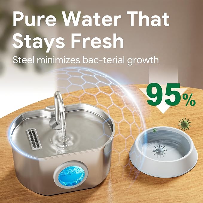 Cat Water Fountain Stainless Steel: 74oz/2.2L Cat Fountain for Drinking | Pet Water Fountain Inside - Automatic Dog Watering Dispenser Bowl - Pet Feeding & Watering Supplies