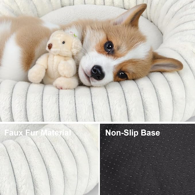 Calming Dog Bed Anti-Anxiety Donut Dog Beds for Small Medium Large Dogs,Washable Plush Fluffy Indoor Cat Kitten Round Cuddler Cushion (Cream, Large-36 inch)