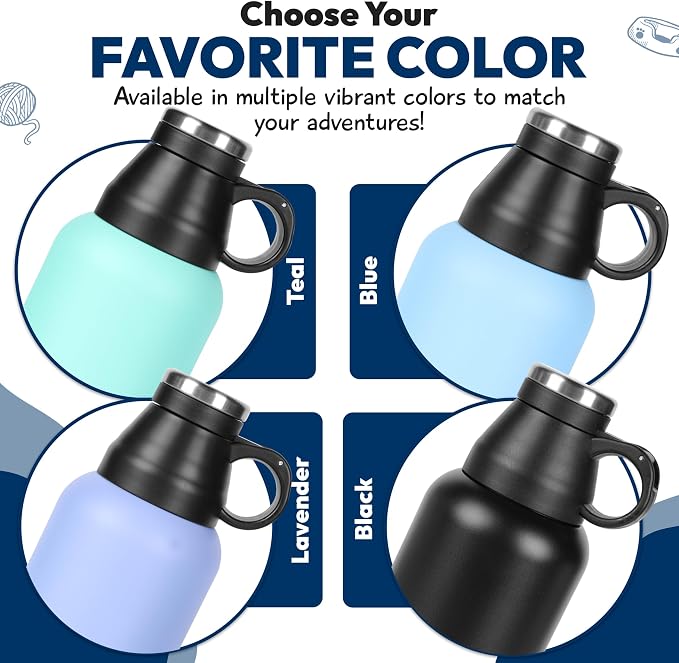 Portable Dog Water Bottle with 2 Removable Water Bowls for Dogs – Leak-Proof Insulated Stainless Steel Dog Water Bottle - Travel Accessories for Dogs - 32oz - Teal