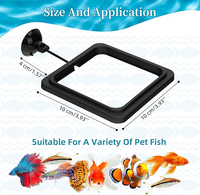 DaToo Fish Feeding Ring Aquarium Square Floating Food Feeder Circle with Strong Suction Cup Fish Tank Feeding Ring for Betta Goldfish Guppy