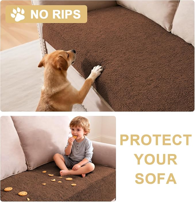 H.VERSAILTEX Non Slip Pet Couch Cover Chenille Dog Bed Protector Thick Soft Sofa Slipcover Pet Friendly Washable Couch Cushion Covers for Pets (30" x 53", Caramel)