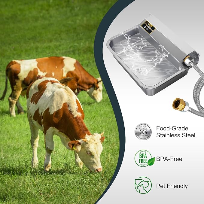 1Gal/3.8L Automatic Water Dispenser for Dogs, Patented Automatic Dog Water Bowl Dispenser, Stainless Steel Water Bowl for Livestock Chicken, Outdoor Dog Water Feeder Fit 3/4'' GHT Faucet