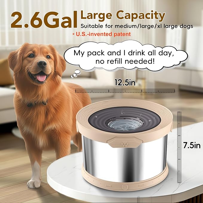 UPSKY 10L Dog Water Bowl No Spill Stainless Steel for Slow Drinking Beige | Large Capacity, Spill-proof, Non-slip Design, Durable, For Large Dogs, Messy Drinkers & Multi-pet Homes, Outdoor / Indoor