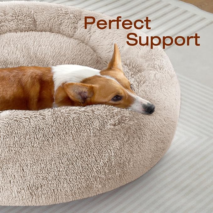 JOLLYVOGUE Dog Beds Large Sized Dog, 36 inches Calming Soft Anti-Anxiety Donut Dogs Bed, Washable Round Fluffy Cushion for Large Pets, Fits up to 80 lbs Pets