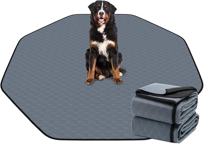 Bunlitent Washable Pee Pads for Dogs, 2 Pack, 71'' Diagonal Octagon, Grey | Designed for 24'' Width 8 Panels Dog Playpen, Non-Slip, Super Absorbent, Reusable, Waterproof, For Dog Playpen, Crate, Car