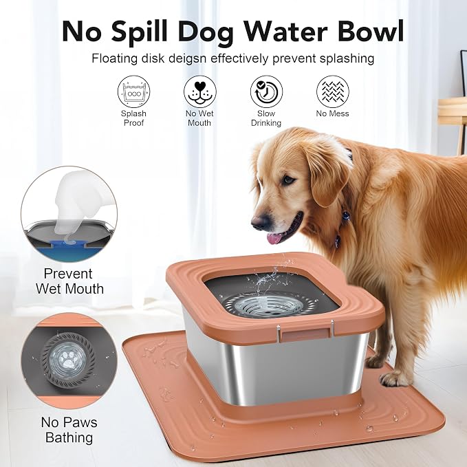 Decflow 10L Stainless Steel Dog Water Bowl, No Spill Anti-Splash Bowls | Slow Drinking for Messy Drinkers, XXl Anti-Skid Silicone Mat,Heavy Duty Pet Bowls for Indoor/Outdoor Use