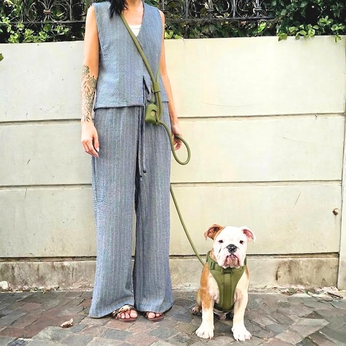 No Pull Dog Harness and Leash Set 3-in-1 Adjustable Anti Pull Dog Harness with Hands-Free Matching Leash,Poop Bag Holder,Easy Walk Dog Harness Small Sized Dog(Olive Green)