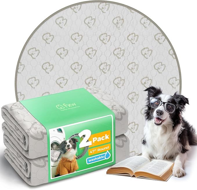 FXW Washable Pee Pads for Dogs, Super Absorbent, 47" Round, 2 Packs | Machine washable, Non-slip backing