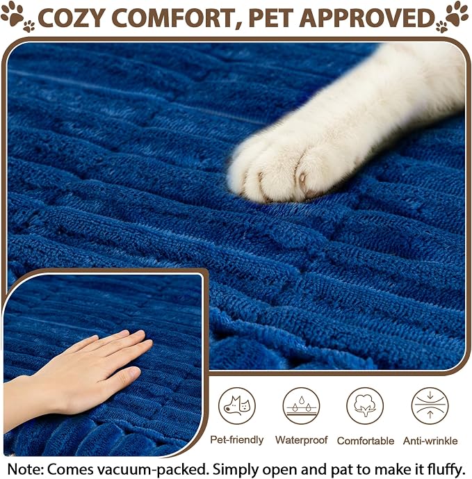 FUANGUI 2 Pack Waterproof Couch Cover for Dogs Pets Sofa Protector | Non-Slip Washable Fuzzy Soft Sofa Slipcover for 2 PCS L Shaped Sofa Pet Friendly, 27.6" x 70.9"+27.6" x 82.7", Navy Blue