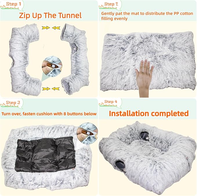 XxingSheep 4-Cave Plush XL Cat Tunnel Bed Indoor Cats Peekaboo Toy Mat Pink | Plush XL Cat Tunnel Bed, 4-Cave Peekaboo Toy, Cozy Donut Mat for All Cats