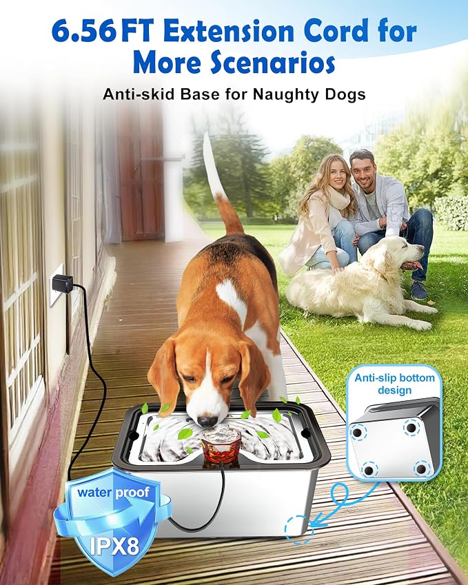 Large Dog Water Fountain SS304,12L Ultra-Purification Pet Drinking Dispenser with Visual Window,Widely Drinking Area,Deep Purification Filter,Triple Waterfall Structure,Low Water Indicator