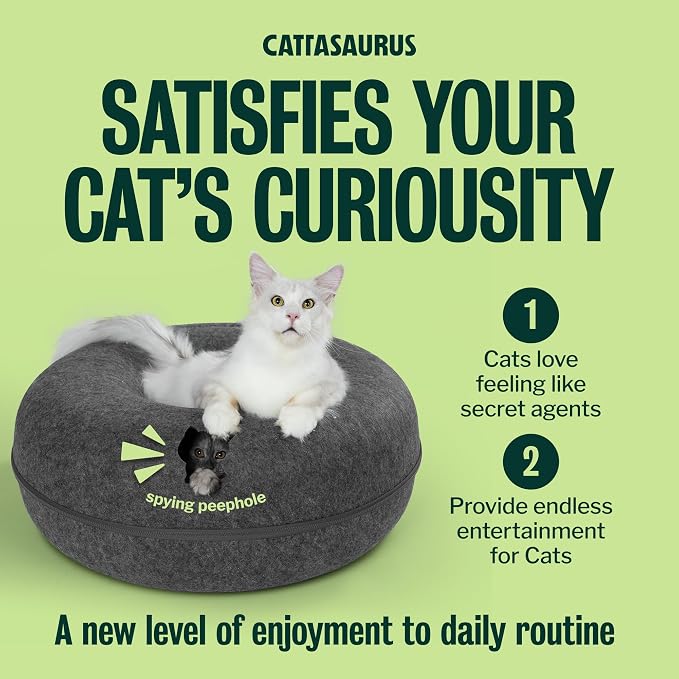 Peekaboo Cat Cave Donut for Multiple & Large Cats up to 30-45 lbs, 3-in-1 Self Warming Cat Bed, Tunnel & Scratcher for Indoor Cats, Washable & Detachable Small Dog Bed (Dark Gray, Jumbo)