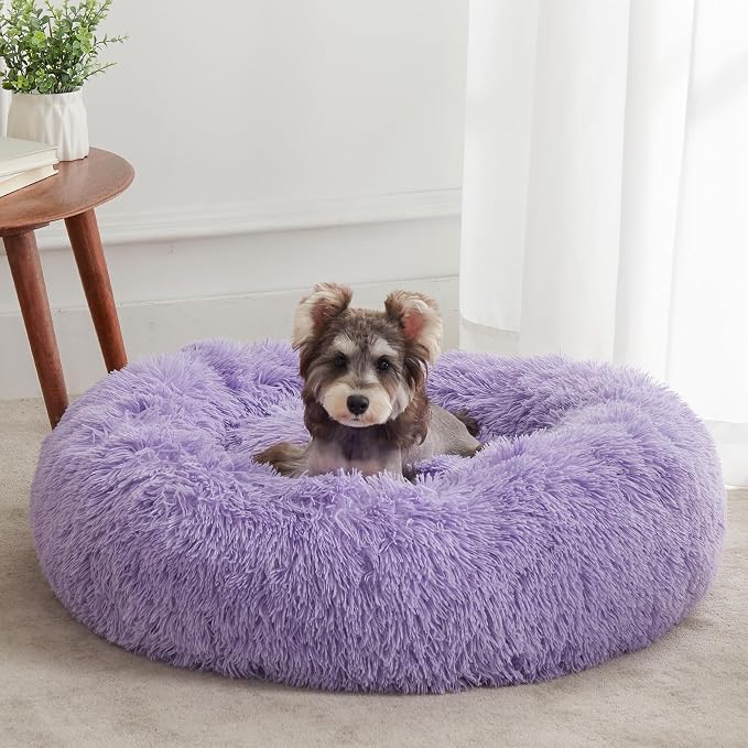 Western Home Calming Donut Medium Dog Bed Washable Pet Bed,30" Purple | Fluffy Faux Fur Round Cuddler,Anti-Anxiety,Anti-Slip Bottom,Plush Pet Dog Beds for Medium Sized Dogs,Up to 45 LBS