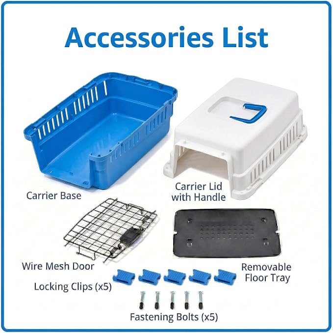 Hard-Sided Pet Carrier for Cats and Small Dogs, 20" Sturdy Travel Kennel with Secure Wire Door & 360° Ventilation, Portable Plastic Crate for Vet Visits & Car Travel (White/Blue)