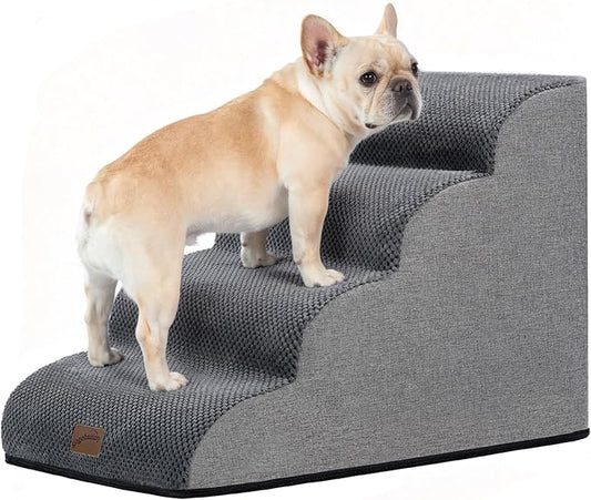 GoGoBunny Dog Stairs for High Bed, 19.7" H 4-Step Ramp Dog Steps, Grey | Pet Steps & Ramp for Small Medium Dogs Cats, oint Friendly, Waterproof Non-Slip, Balanced Durable Indoor Pet Stairs
