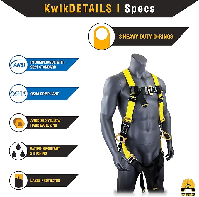 KwikSafety - Fall Protection Safety Harness - Construction & Roofing Fall Arrest Safety Harnesses - ANSI OSHA Compliant