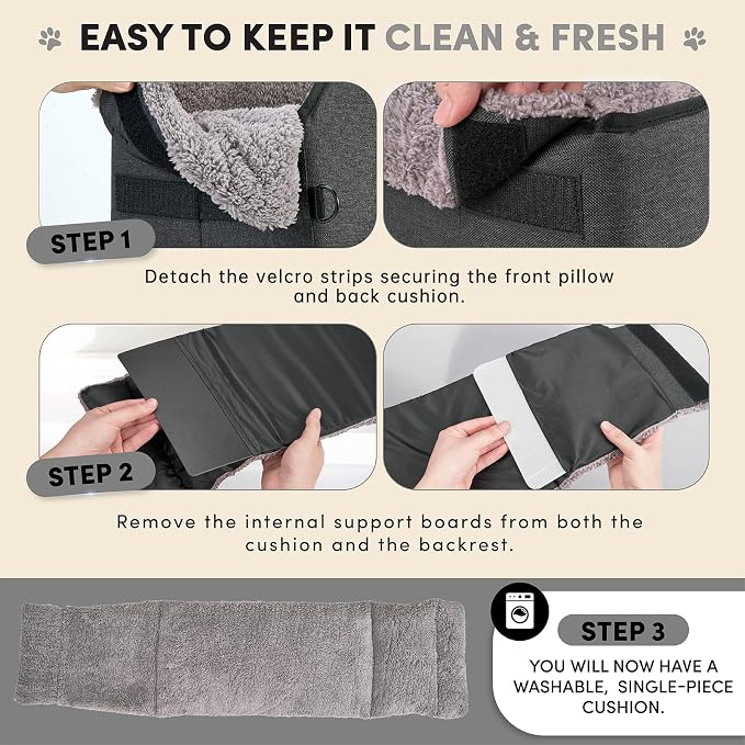 Center Console Dog Car Seat for Small Pets to 11lbs, Grey | Anti-collapse armrest Console seat with washable fluffy cushion, pillow & tether for stable, cozy pet travel trips.