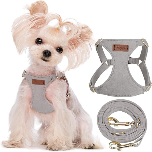 Puppytie No Pull xs Dog Harness with Multifunction Dog Leash,Soft Adjustable No Choke Escape Proof Pet Harness Vest,Silver Grey,XS