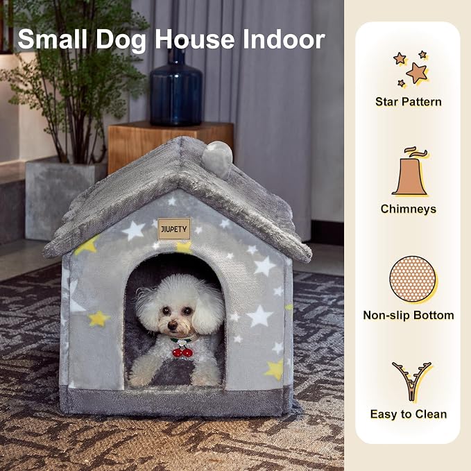Cute Indoor Dog Houses, Dog Bed with Cover Cave,Soft Cozy Dog Cave Bed,Grey | M Size for 6-11 Lb Dogs and 9-17 Lb Cats, Igloo Pet House with Non-Slip Bottom,Dog Cave with Foldable Reversible