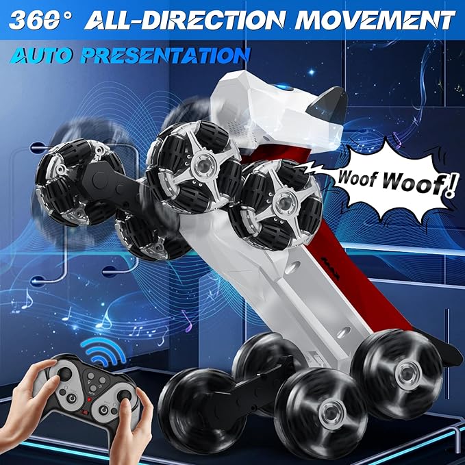 NQD® Robot Dog Toy, 360°Rotate Remote Control Robot Dog with Dancing & Sound FX, Remote Control Cars RC Stunt Robotic Dogs with LED Eyes, Electronic Pet Toys Gifts for Boys Kids Age 3-5 6-7 8-12