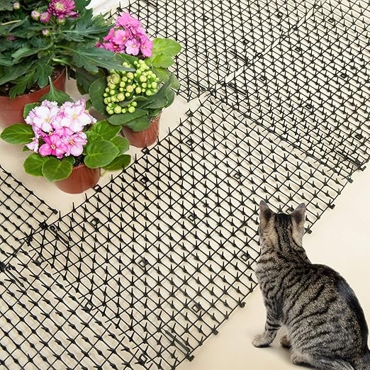 Pomeat 10 PCS Scat Mat for Cats Indoor 16" x 12" with Spikes Sprickle, Digging Deterrent for Dogs, Outdoor for Garden and Fence with 7 Staples