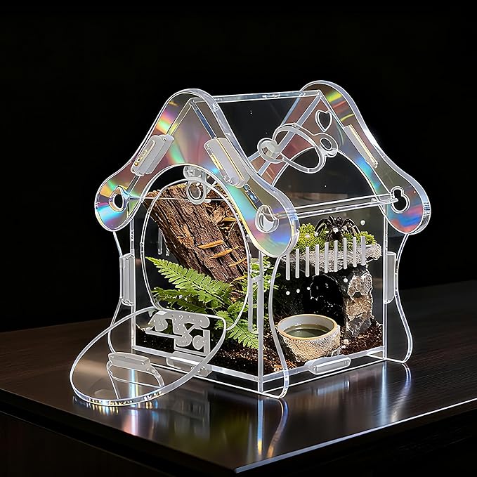 Jumping Spider Enclosure Kit, Acrylic Habitat with Magnetic Door, 3.5" L x 3.5" W x 4.9" H, for Jumping Spiders, Tarantulas, Mantis, Beetles
