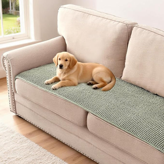 H.VERSAILTEX Plush Chenille Couch Cover for 3 Cushion Couch Anti Slip Washable Sofa Slipcovers Soft and Durable Furniture Protector for Dogs Cats Kids (27.5" x 59", Sea Foam)