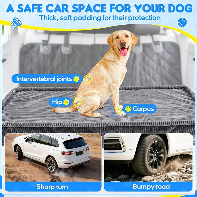 Loiion Dog Car Bed, Non-Slip Backseat Extender Pet Mat 50"x24.6"x2" | Removable, Washable Dog Bed With Waterproof Liner Protects Car Seats, Anti-Slip Travel Bed For Dogs