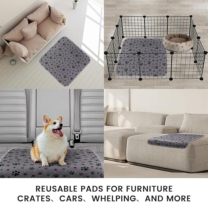 Washable Pee Pads for Dogs,4 Pack Extra Large 24"x24" Super Absorbent Reusable Puppy Pads,Non-Slip 100% Waterproof Dog Pee Pads,Pet Training Pads for Couch, Crate,Potty Training,Floor