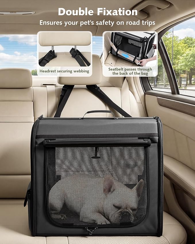 Dog Car Carrier Light Weight 24×17.7×20.5in, Foldable Dog Carrier, Dark Gray