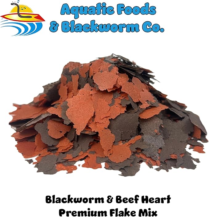 Aquatic Foods Inc. Flakes - 45% California Blackworm & Beef Heart Flake Mix for Discus, Cichlids, Tetras, Guppies, Live Bearers, All Community Tropical Fish - Premium AF Flakes - 1/2-lbs