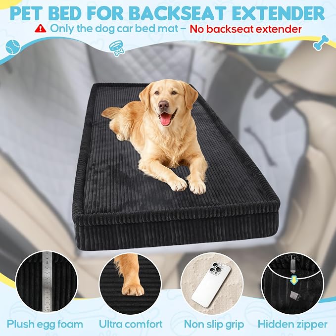 Loiion Dog Car Bed, Non-Slip Backseat Extender Pet Mat 50"x24.6"x4" | Removable, Washable Dog Bed With Waterproof Liner Protects Car Seats, Anti-Slip Travel Bed For Dogs