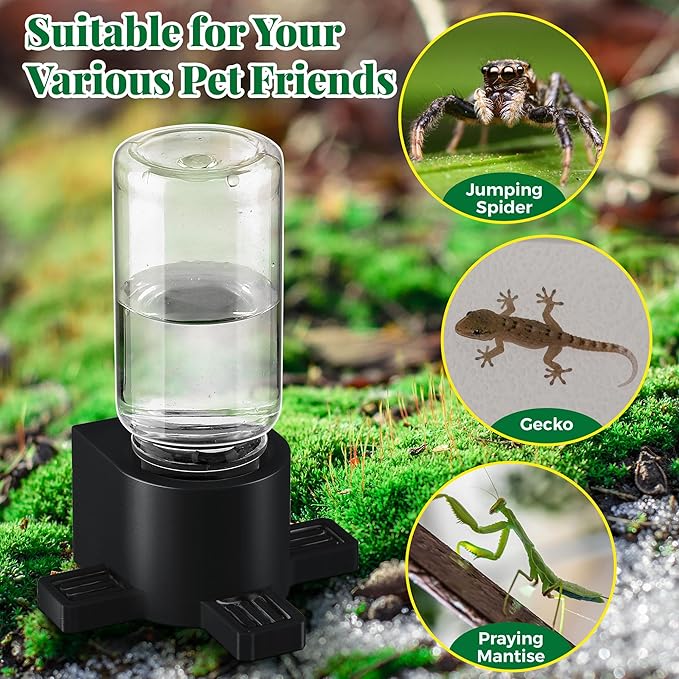 2 Pcs 10ML Jumping Spider Water Dispenser with Magnets, Jumping Spider Accessories for Tarantulas Enclosure/Habitat, Magnetic Water Feeder for Small Animals, Geckos(Black)