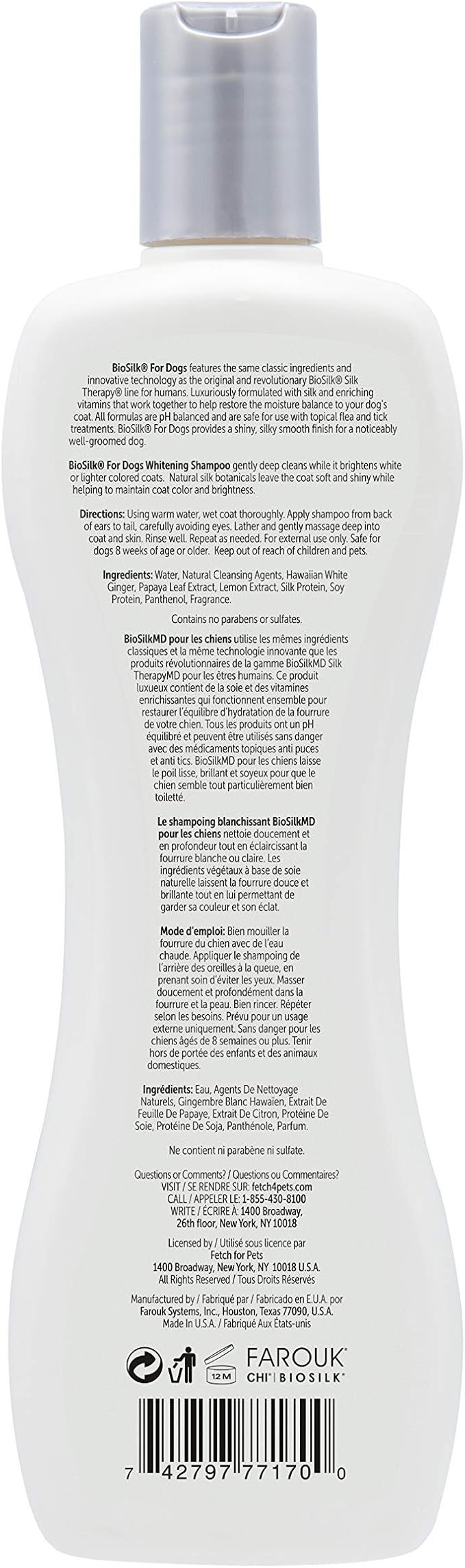 BioSilk Silk Therapy Whitening Dog Shampoo, Brightening Pet Shampoo with Silk Protein for White and Light Colored Coats, Enhances Shine and Softness, pH Balanced Dog Wash, 12 Fl Oz - 6 Pack